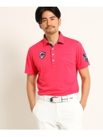 【UVカット】【吸水速乾】 ボタニカル柄 半袖 ポロシャツ メンズ/ラズベリーピンク(073)