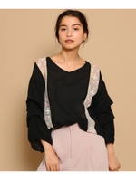 【WEB限定】haupia（ハウピア）袖タックフラワー刺しゅうシャツ/ブラック(819)