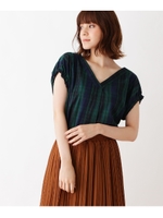 【WEB限定】チェックバックネックリボンシャツ/ネイビー(893)