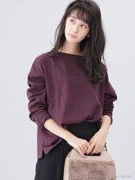 【WEB限定】ドロップショルダーボーダートップス/ボルドー