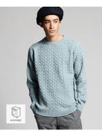 【WEB限定】洗えるケーブルクルーネックニット/ライトグリーン(021)