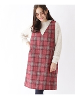 【WEB限定サイズ（S・LL）あり】Vネックチェックワンピース/ボルドー(264)