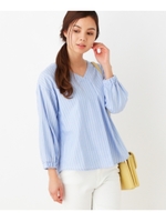 【WEB限定サイズあり】防しわ スキッパータックブラウス/ライトブルー(391)