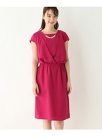 【WEB限定サイズ有り】ネックレス付タック切り替えワンピース/ピンク系(074)