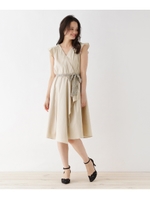 【WEB限定プライス】【WEB限定サイズ(LL)あり】フラワーリボンラップワンピース/ベージュ(052)