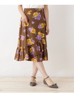 【WEB限定プライス】ラップギャザープリントスカート/ブラウン(142)