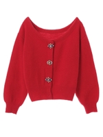 【カーディガン】2WAYビジューカーディガン/レッド