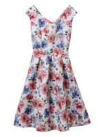 【ワンピース】花柄フィット＆フレアワンピース/クリームイエロー