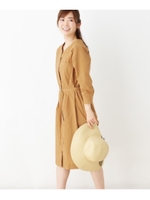 【洗える】【抗菌防臭】2wayVネックシャツワンピース/ベージュ(052)