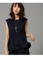 【洗える】ウエストギャザートップス/ネイビー(093)