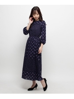 【洗える】オータムフラワープリントワンピース/ダークネイビー(194)