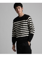 【洗える】クルーネックボーダーニットプルオーバー/ブラック(319)