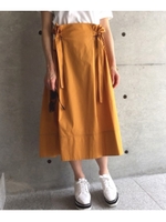 【洗える】サイドギャザーミディ丈スカート/マスタード(033)