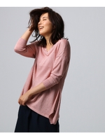 【洗える】サフィランリネンサイドドレープニット/ベビーピンク(071)