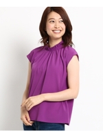 【洗える】ジョーゼットフリルネックブラウス/ダークパープル(084)