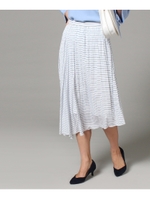 【洗える】ストライプボーダースカート/ライトブルー(191)