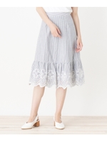 【洗える】ストライプ柄スカート/ネイビー(393)