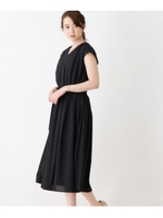 【洗える】タックギャザーワンピース/ブラック(019)