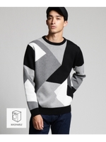 【洗える】ダブルジャガードニット/ブラック(419)