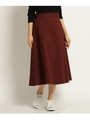 【洗える】ツイル　Aライン　スカート/ボルドー(064)