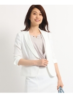 【洗える】テーラードストレッチジャケット/ホワイト(001)