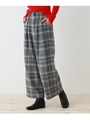 【洗える】ハイウエストツィード風チェックワイドパンツ/ブラック(219)