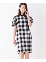 【洗える】ビッグギンガムサックワンピース/ホワイト系(202)