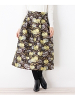 【洗える】フラワージャカードフレアスカート/ダークブラウン(143)