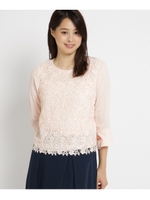 【洗える】フラワーレースブラウス/ライトオレンジ(066)