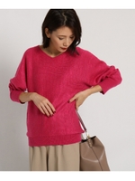 【洗える】ラメ混　横編みニットプルオーバー/ラズベリーピンク(073)