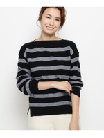 【洗える】リップル　ボーダーニット/ブラック(319)