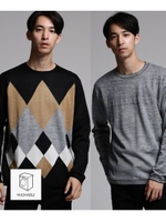 【洗える】リバーシブル柄ニット/ブラック(519)