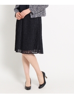 【洗える】レースプリーツスカート/ネイビー(093)