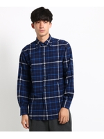 【洗える】起毛チェックカジュアルシャツ/ブルー系(994)