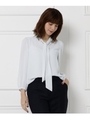 【入卒・通勤】梨地ボウタイブラウス/ライトグレー(011)