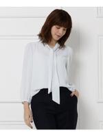 【入卒・通勤】梨地ボウタイブラウス/ライトグレー(011)