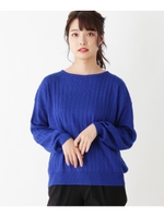 ◆【洗濯機で洗える】ウール混 縦編みライン ニット/ブルー(092)