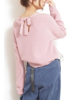 ◆バックリボンボートネック畦ニット/ピンク(090)