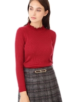 ◆フリルネックリブニット/レッド(100)