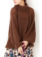 ◆ラムモヘア混畦編みニット/ブラウン(050)