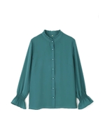 ◆大きいサイズ◆シャーリングフリルブラウス/グリーン(140)