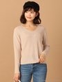 あぜ編みサイドスリットニットトップス/ベージュ
