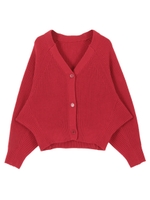 ゆったりドルマンニットカーディガン/レッド