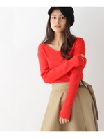 アルガンオイル配合Vネックニット/ワインレッド(063)