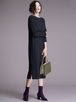 ウールカシミヤリブボートニットワンピ/ネイビー