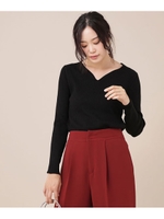 ウール混ハートネックRIBニット/ブラック