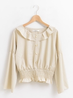 ウエストシャーリングフリル襟ブラウス/ベージュ