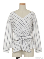 ウエストリボンストライプカシュクールブラウス/ミックス2