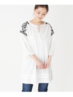 エスニック刺繍チュニックワンピース/ホワイト系(002)