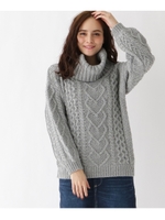 オフタートルケーブル編みニット/グレー(012)